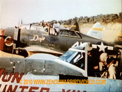 Photo of P-47 Thunderbolts,65th Fighter Squadron, readying for take-off taken from the film "Thunderbolt!"