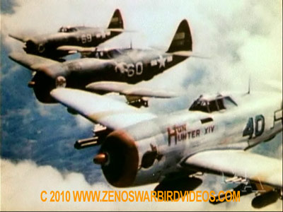 P-47 Thunderbolts from the 65th fighter Squadron high over Italy during World War 2 taken from the classic video "Thunderbolt" 