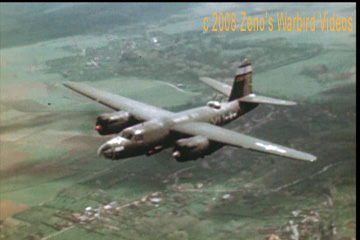 Color photo of Martin B-26 'Marauder," 323rd Bombardment Group, in flight over Germany taken from the video "White Tailed Marauders."